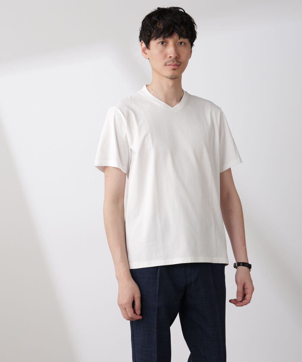 nano･universe「WEB限定/ジャケT(R) Vネック 半袖」|Tシャツ・カットソー|ホワイト