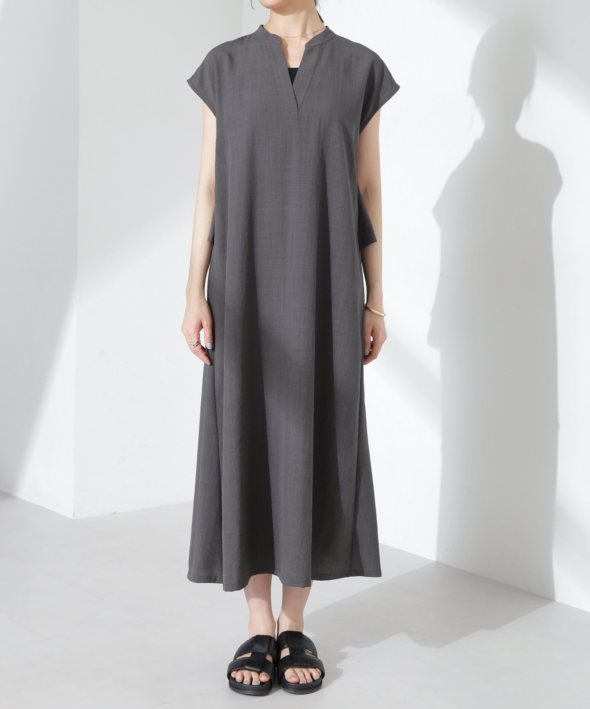 nano･universe「リネンタッチバックフレアスキッパーワンピース」|ワンピース|