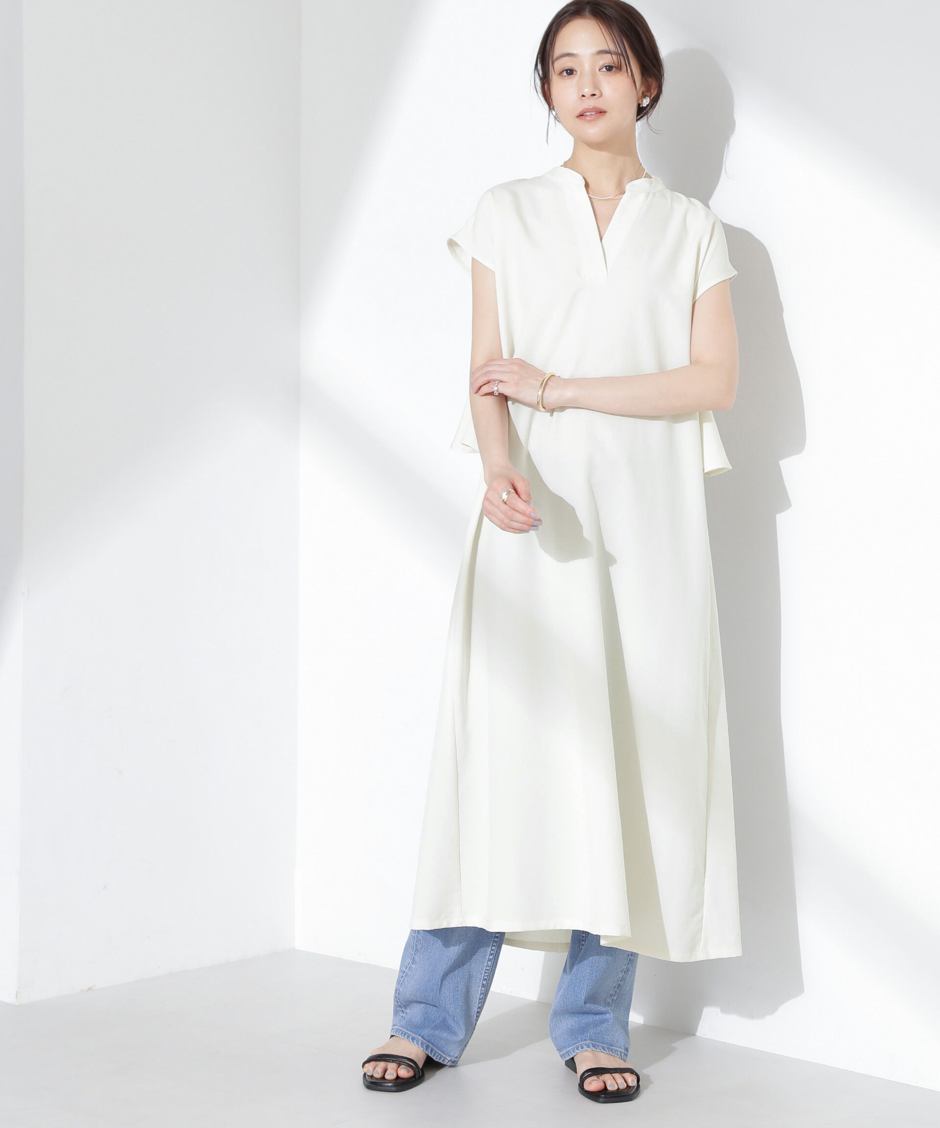 nano･universe「リネンタッチバックフレアスキッパーワンピース」|ワンピース|