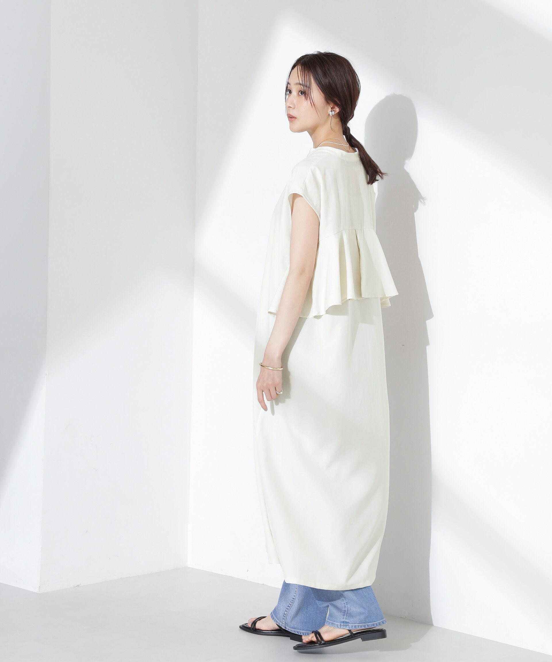 nano･universe「リネンタッチバックフレアスキッパーワンピース」|ワンピース|