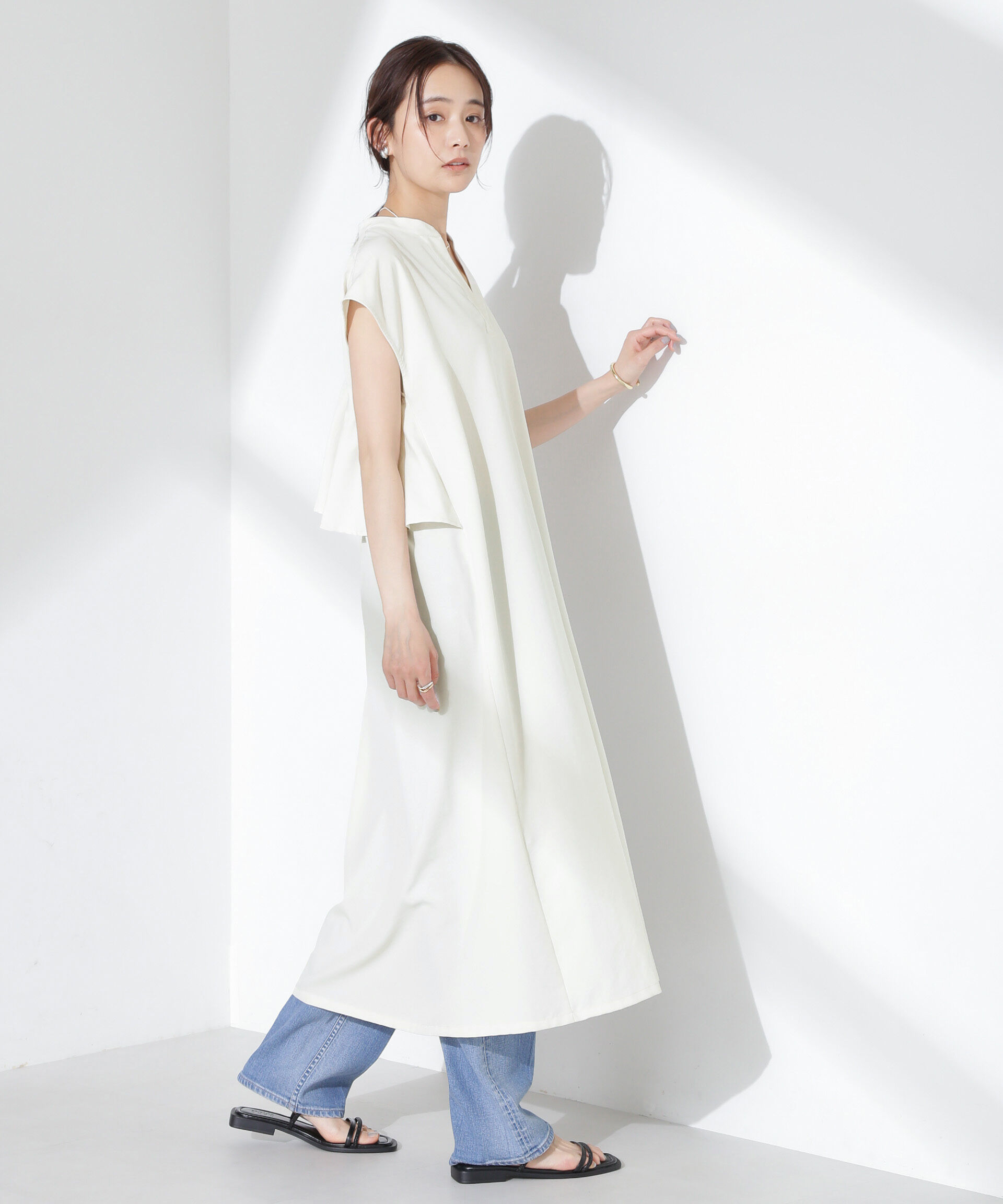 nano･universe「リネンタッチバックフレアスキッパーワンピース」|ワンピース|