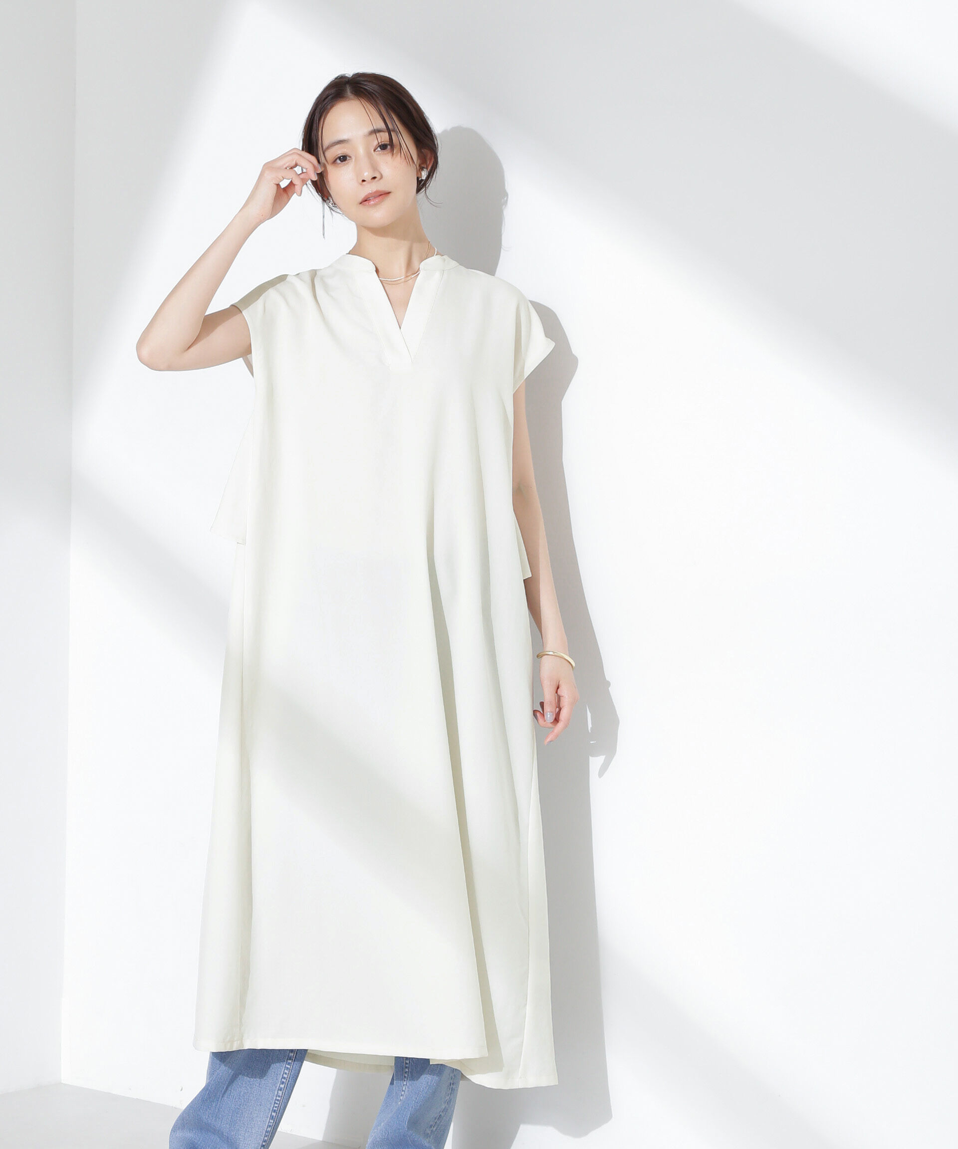 nano･universe「リネンタッチバックフレアスキッパーワンピース」|ワンピース|