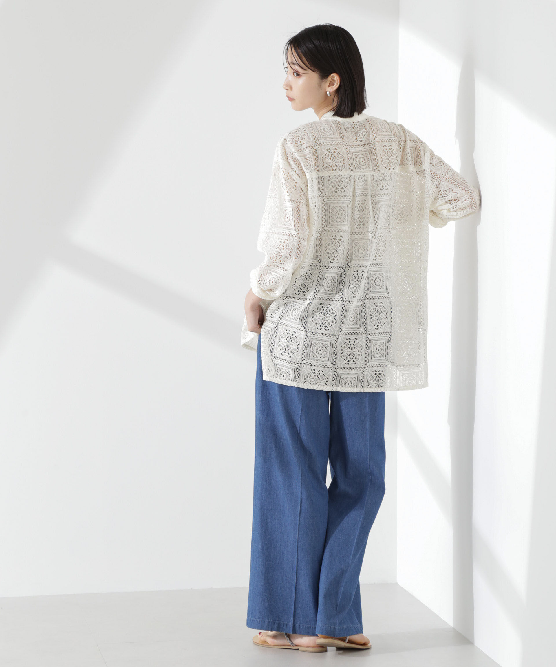 nano･universe「バンドカラーレースシャツ (セットアップ可)」|シャツ・ブラウス|