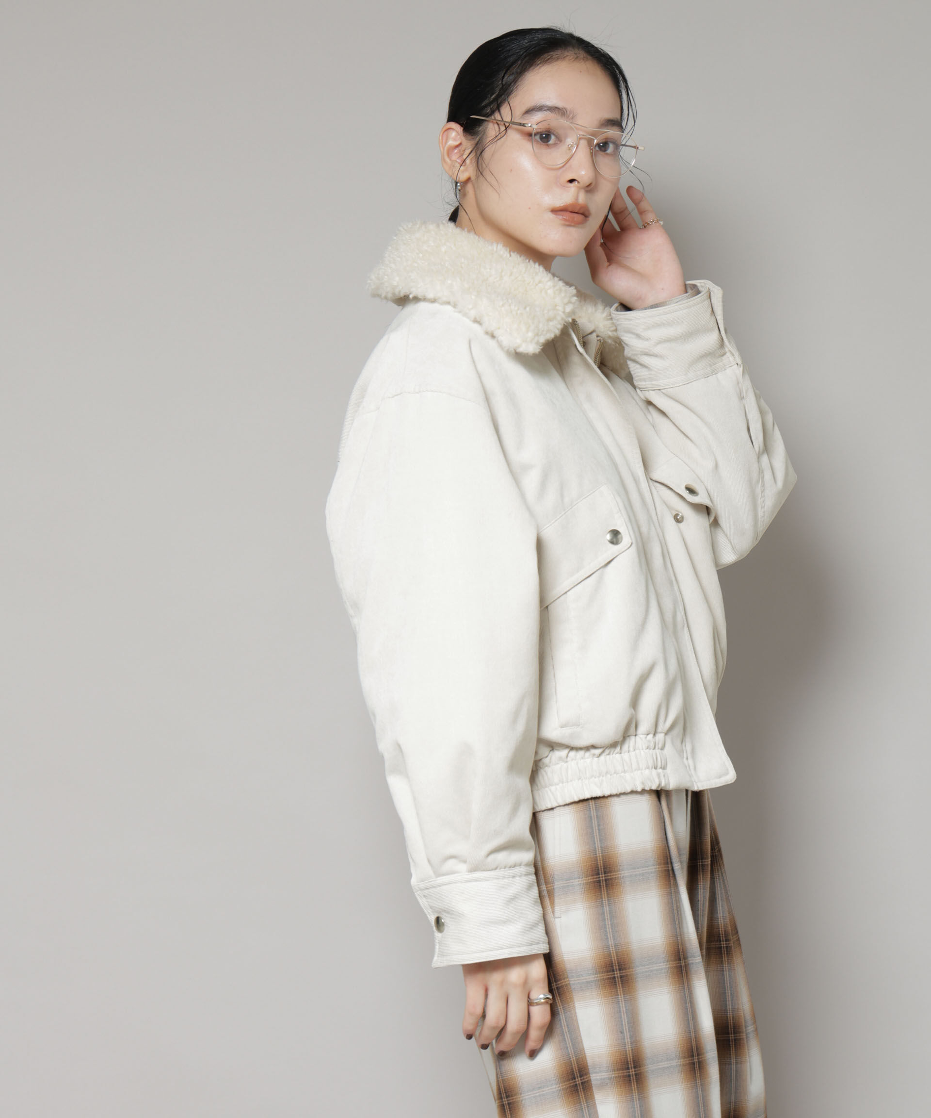 nano･universe「ボア衿付きコーデュロイ中綿ブルゾン」|ブルゾン・スタジャン|