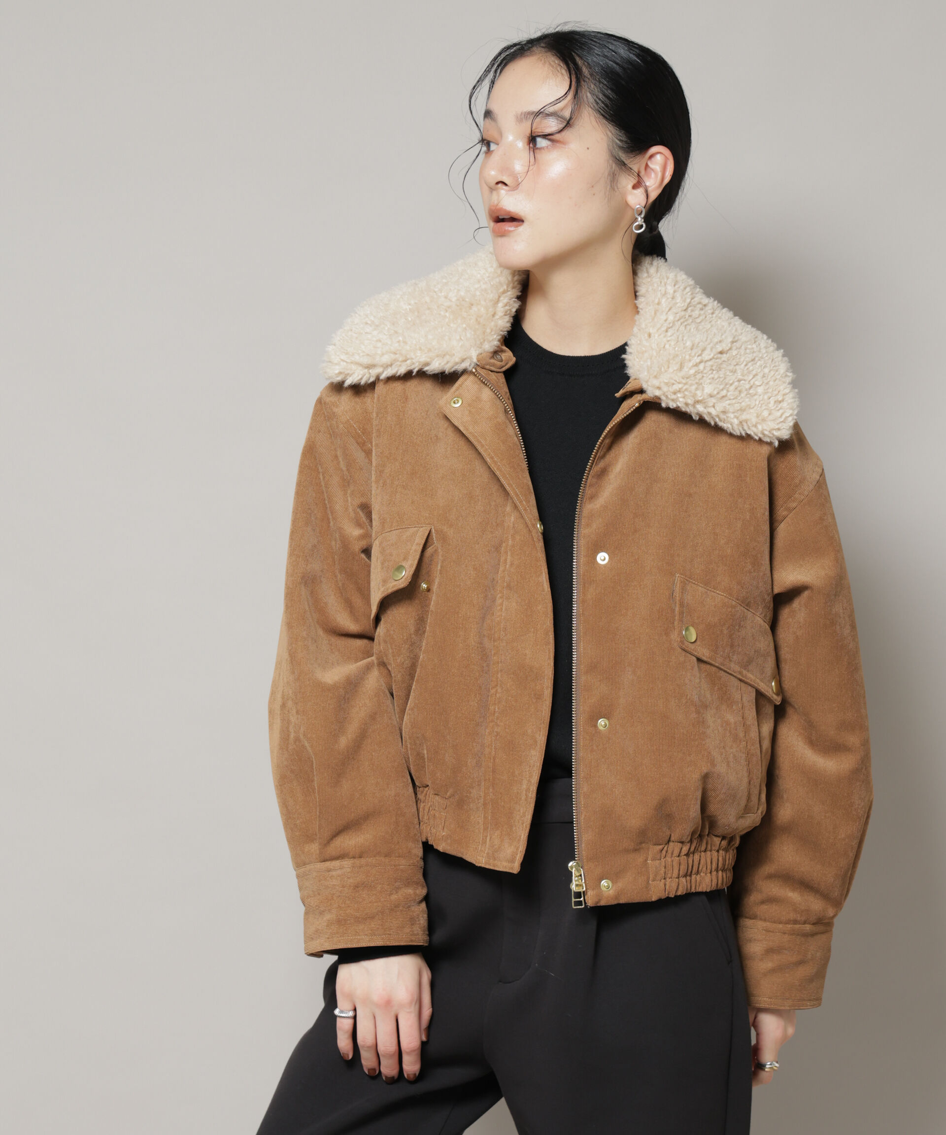 nano･universe「ボア衿付きコーデュロイ中綿ブルゾン」|ブルゾン・スタジャン|ブラウン