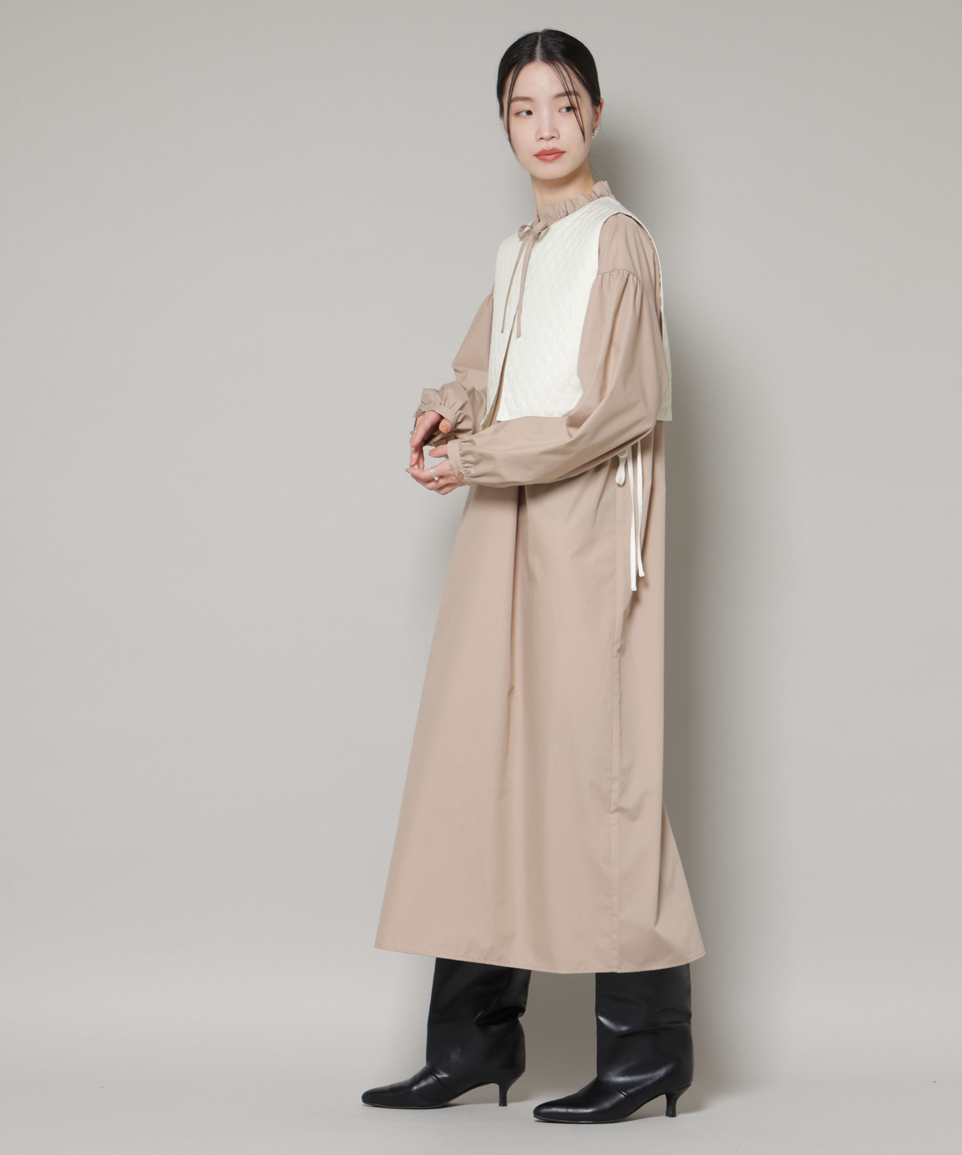 nano･universe「キルティングベスト&times;ギャザーワンピース アンサンブルセット」|ワンピース|