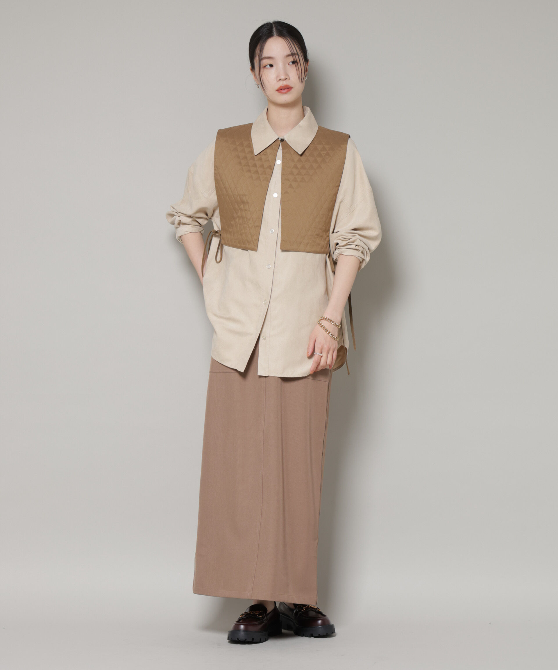 nano･universe「キルティングベスト&times;ギャザーワンピース アンサンブルセット」|ワンピース|