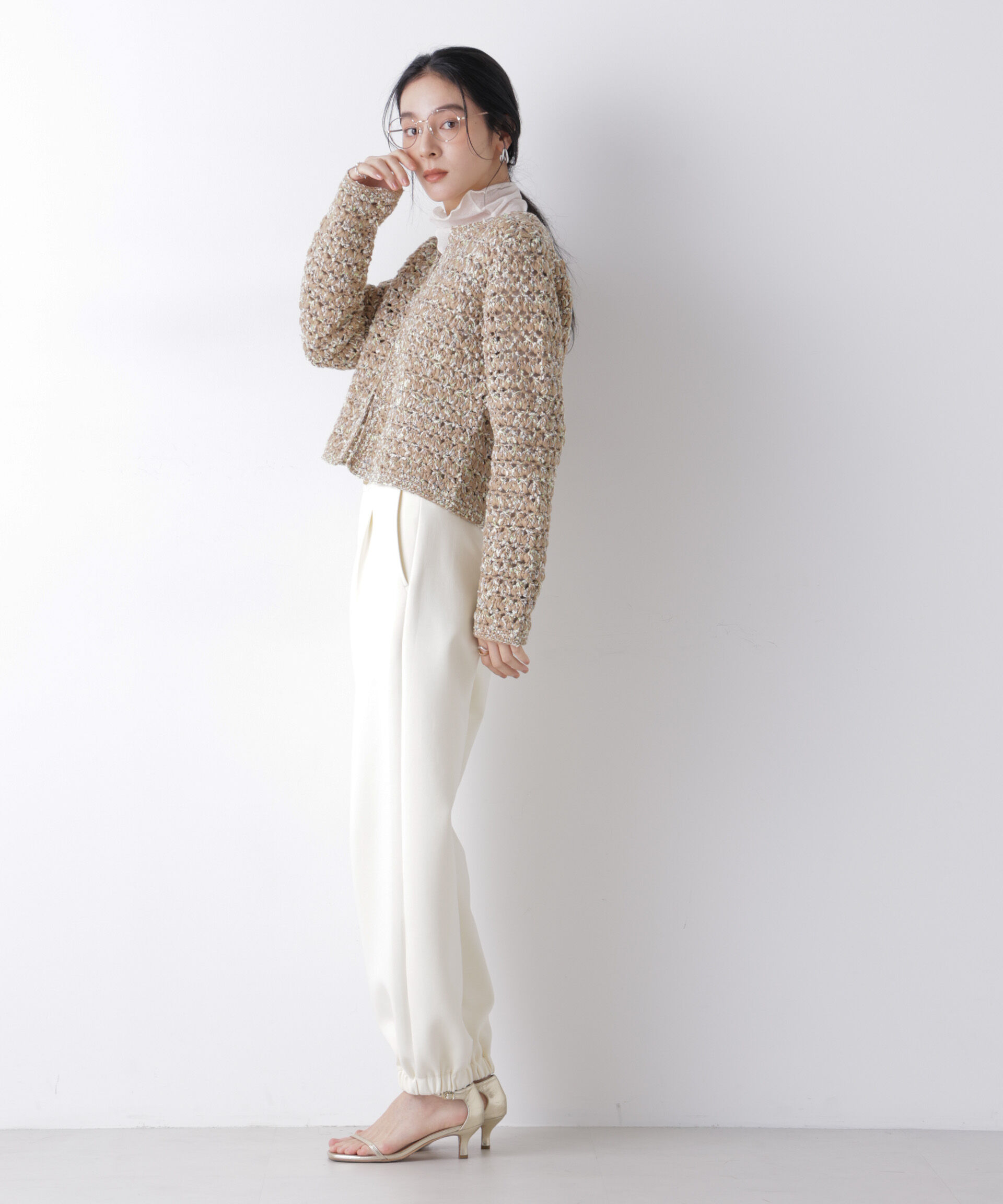 nano･universe「ミックスヤーンクロシェカーディガン」|ニット・セーター|