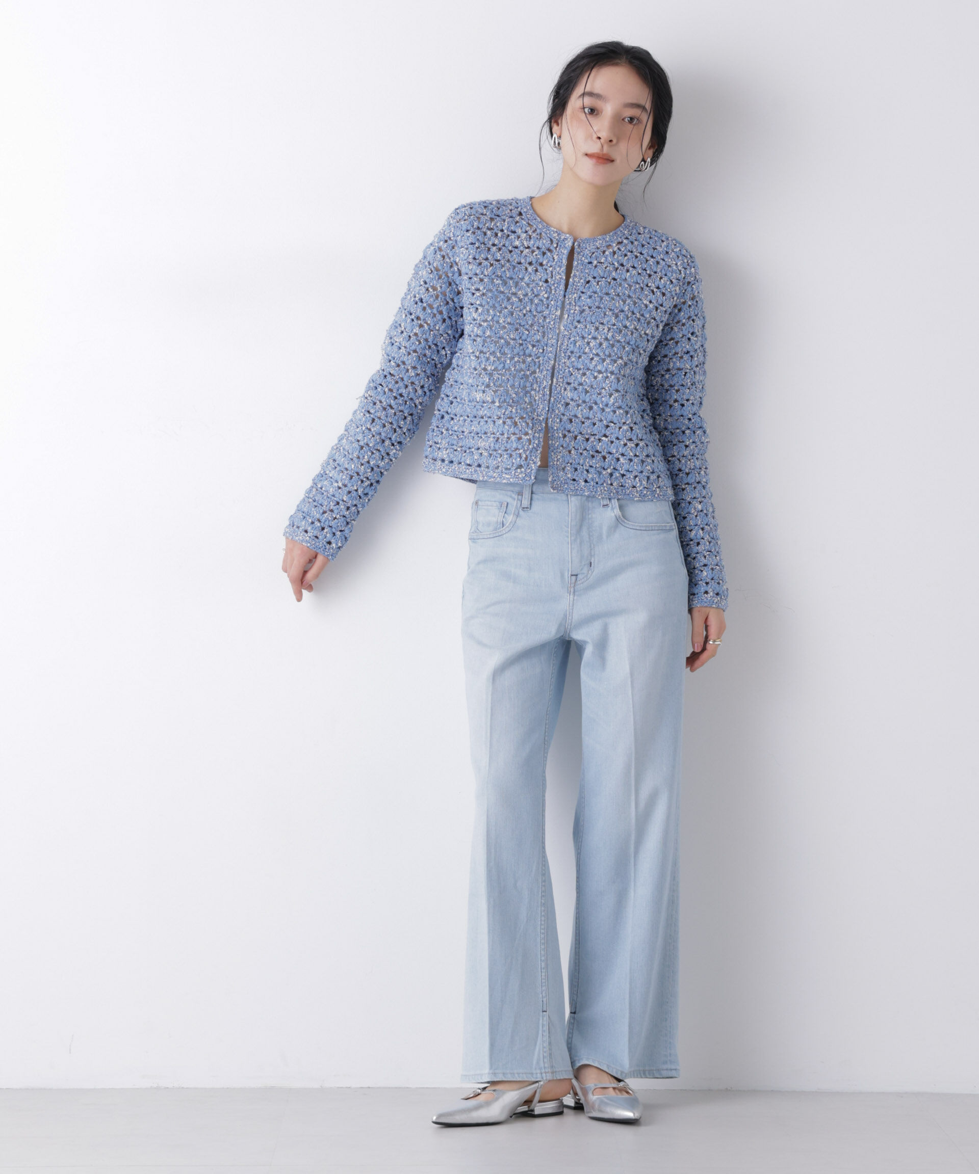 nano･universe「ミックスヤーンクロシェカーディガン」|ニット・セーター|