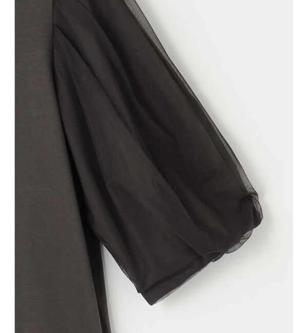 自由区「【洗える・XSサイズあり】シアーコンビパフスリーブ カットソー」|Tシャツ・カットソー|