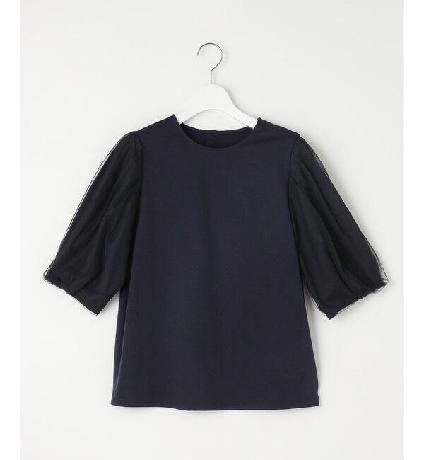 自由区「【洗える・XSサイズあり】シアーコンビパフスリーブ カットソー」|Tシャツ・カットソー|