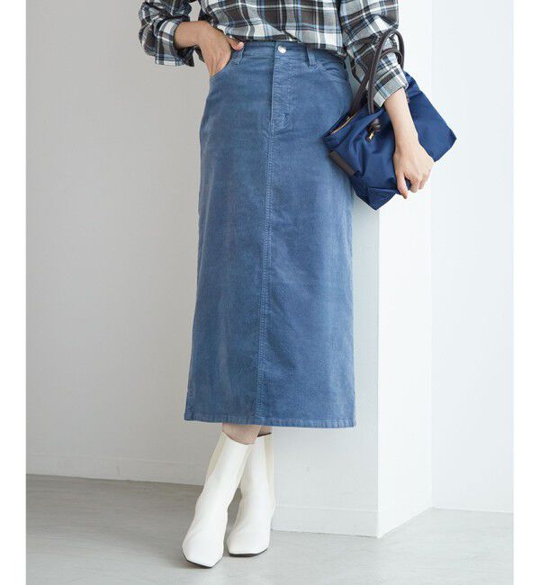 23区「【洗える】23区DENIM ベルベットストレッチ Aライン スカート」|スカート|ブルーグレー