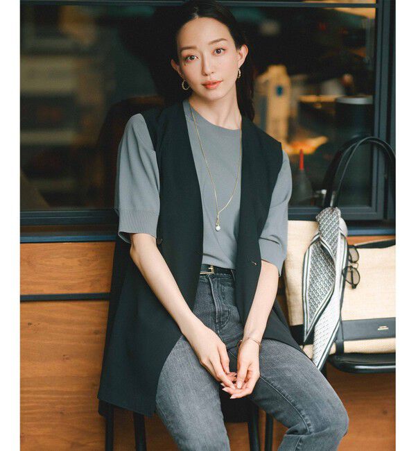 23区「【洗える】シアーマットクロス ジレ」|その他|ブラック系