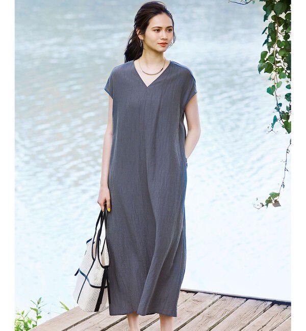 23区「【SLOW/一部店舗限定】ナチュラルピケワッシャー ワンピース」|ワンピース|ダルブルー系