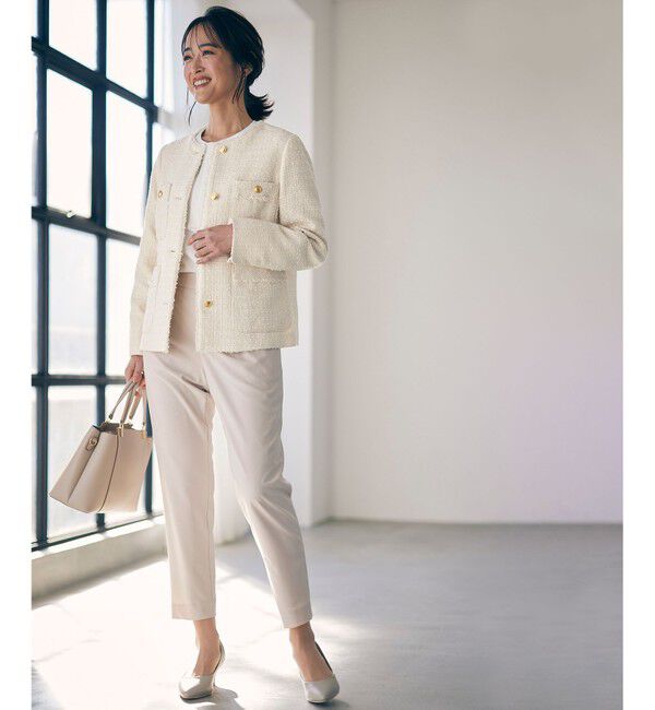 ANY SIS「ツイードノーカラーミドル ジャケット」|ノーカラージャケット|