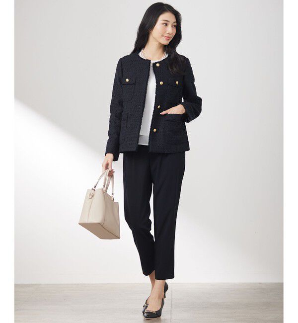 ANY SIS「ツイードノーカラーミドル ジャケット」|ノーカラージャケット|