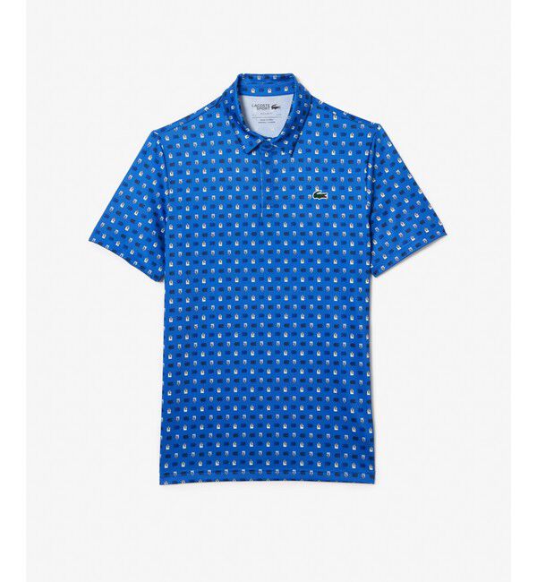 LACOSTE「UVカット ミニマム総柄プリント 比翼仕立て ウルトラドライ ゴルフポロシャツ」|ポロシャツ|ロイヤルブルー