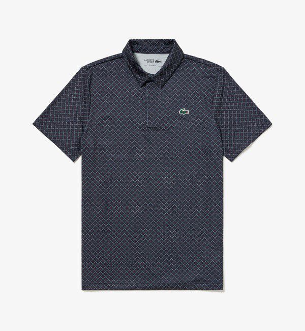 LACOSTE「UVカット ミニマム総柄プリント 比翼仕立て ウルトラドライ ゴルフポロシャツ」|ポロシャツ|ダークネイビー