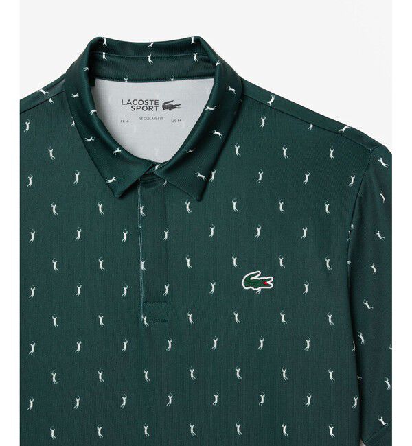 LACOSTE「UVカット ミニマム総柄プリント 比翼仕立て ウルトラドライ ゴルフポロシャツ」|ポロシャツ|