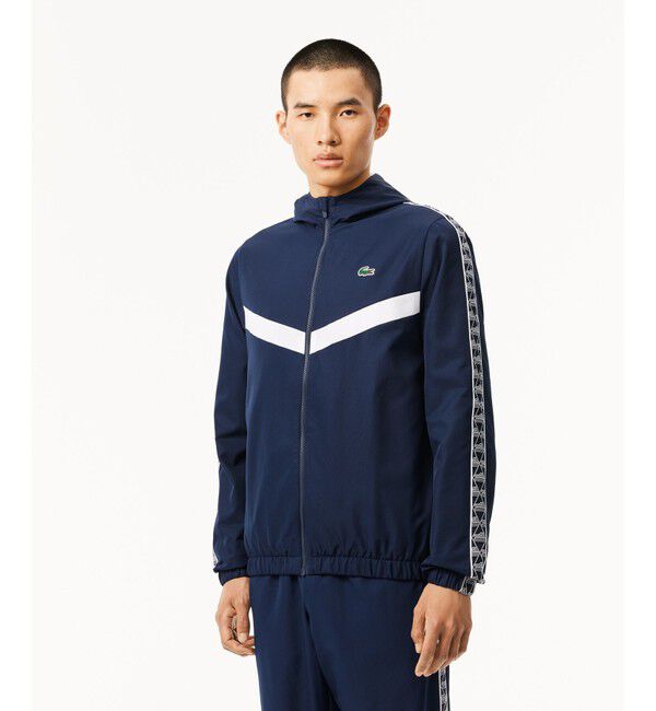 LACOSTE「撥水 スリーブテーピング ジップアップトラックフーディー / トラックジャケット」|パーカー|ネイビー