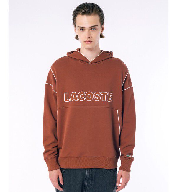 LACOSTE「アウトラインネームステッチスウェットフーディー / 裏パイルスウェットパーカー」|パーカー|ブラウン