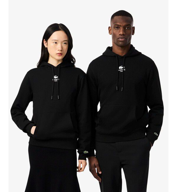 LACOSTE「裏パイル地 バックプリントスウェットパーカー」|パーカー|ブラック