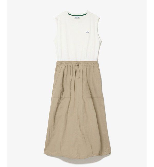 LACOSTE「異素材切り替え バルーンシルエット コンビネーションノースリーブドレス ワンピース」|ワンピース|