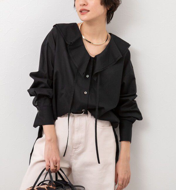 NOLLEY'S「ラッフルカラーブラウス」|シャツ・ブラウス|ブラック
