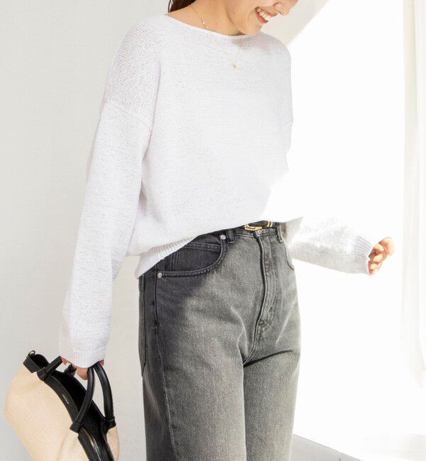 Rie Miller「《手洗い可能》テープヤーンボートネックプルオーバーニット」|ニット・セーター|ホワイト