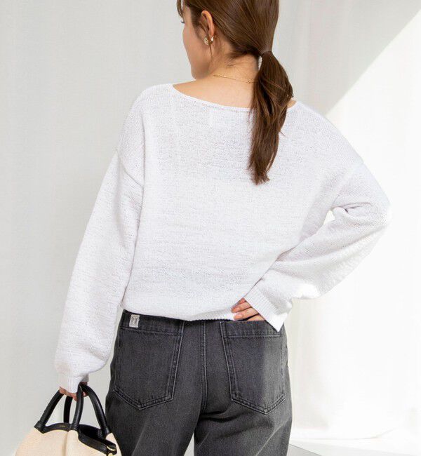 Rie Miller「《手洗い可能》テープヤーンボートネックプルオーバーニット」|ニット・セーター|