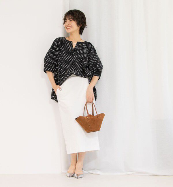 NOLLEY'S「サッカードット5分袖タックブラウス」|シャツ・ブラウス|