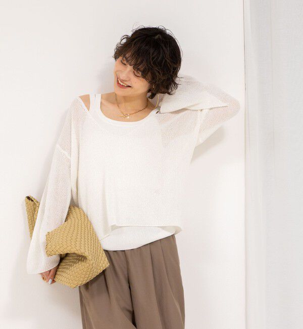 NOLLEY'S「《アンサンブル対応》《手洗い可能》ペーパーヤーン深Vネックプルオーバーニット」|ニット・セーター|