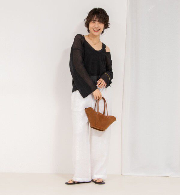 NOLLEY'S「《アンサンブル対応》《手洗い可能》ペーパーヤーン深Vネックプルオーバーニット」|ニット・セーター|