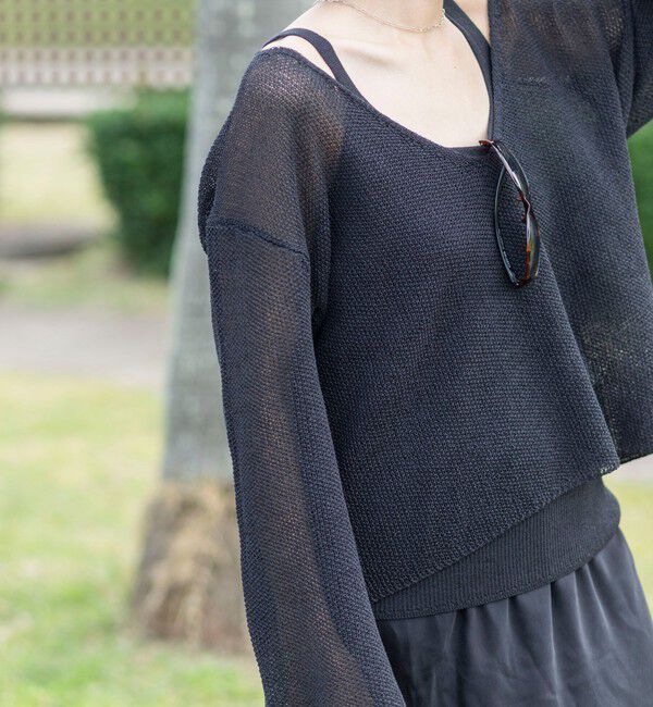 NOLLEY'S「《アンサンブル対応》《手洗い可能》ペーパーヤーン深Vネックプルオーバーニット」|ニット・セーター|