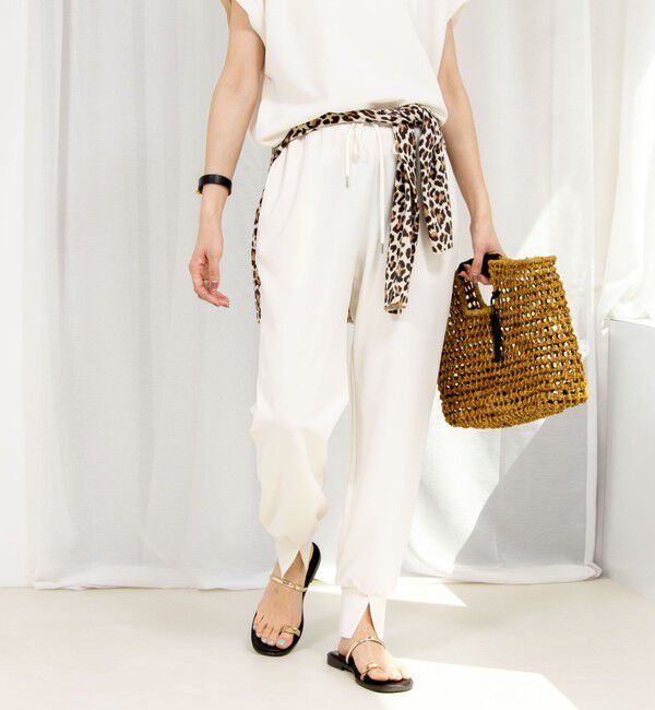 Rie Miller「《セットアップ対応》《手洗い可能》ダンボールジョーゼット裾リブジョガーパンツ」|チノ|