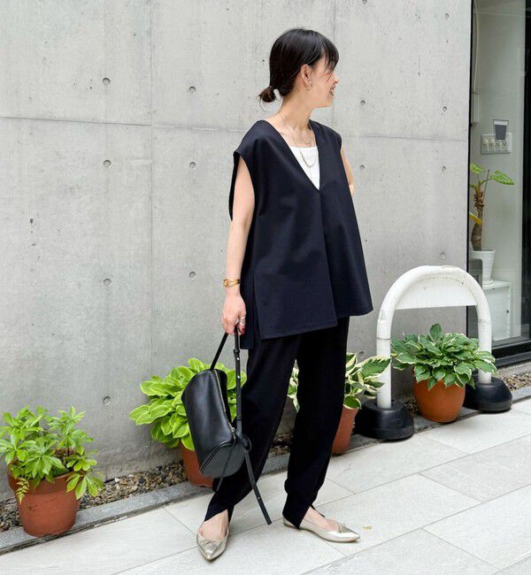 Rie Miller「《セットアップ対応》《手洗い可能》ダンボールジョーゼット裾リブジョガーパンツ」|チノ|