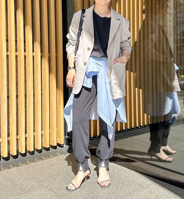 Rie Miller「《セットアップ対応》《手洗い可能》ダンボールジョーゼット裾リブジョガーパンツ」|チノ|