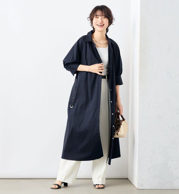 NOLLEY'S「ウォッシャブル高密度ストレッチシャツワンピース」|ワンピース|ネイビー