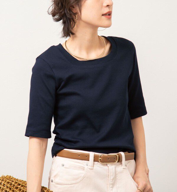 NOLLEY'S「◇【WEB限定】コンパクトベアテレコスクエア5分袖プルオーバーカットソー」|Tシャツ・カットソー|ネイビー