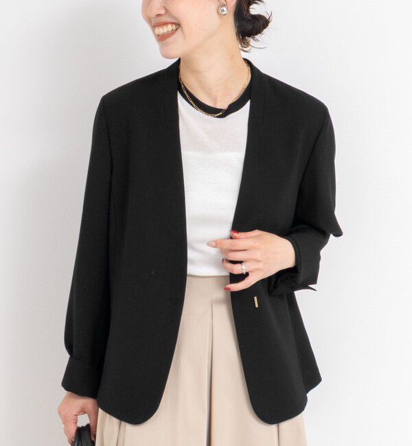 NOLLEY'S sophi「《セットアップ対応》ウォッシャブル強撚ライトジャケット」|ノーカラージャケット|ブラック