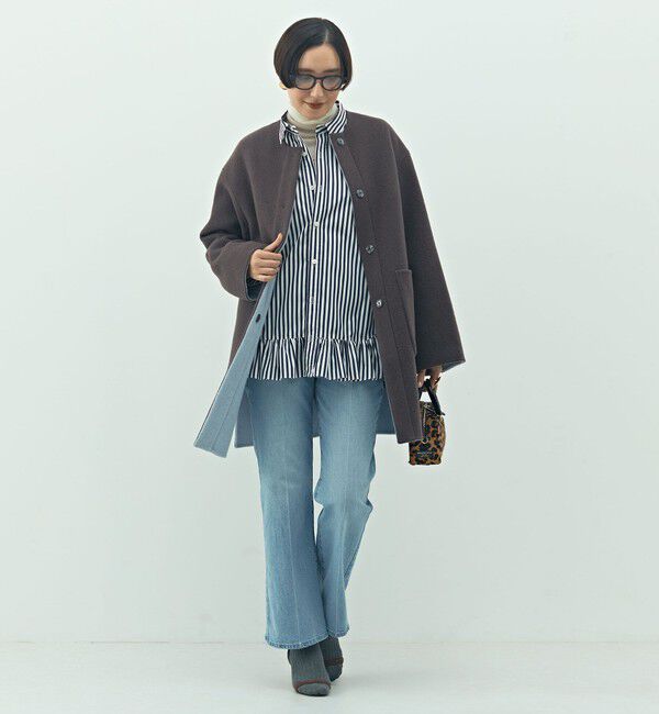 NOLLEY'S「バイカラーリバーコート」|ノーカラーコート|