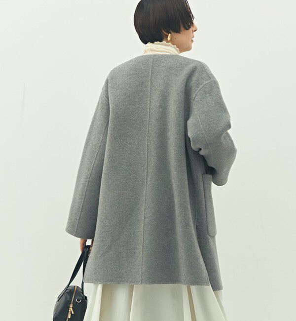 NOLLEY'S「バイカラーリバーコート」|ノーカラーコート|