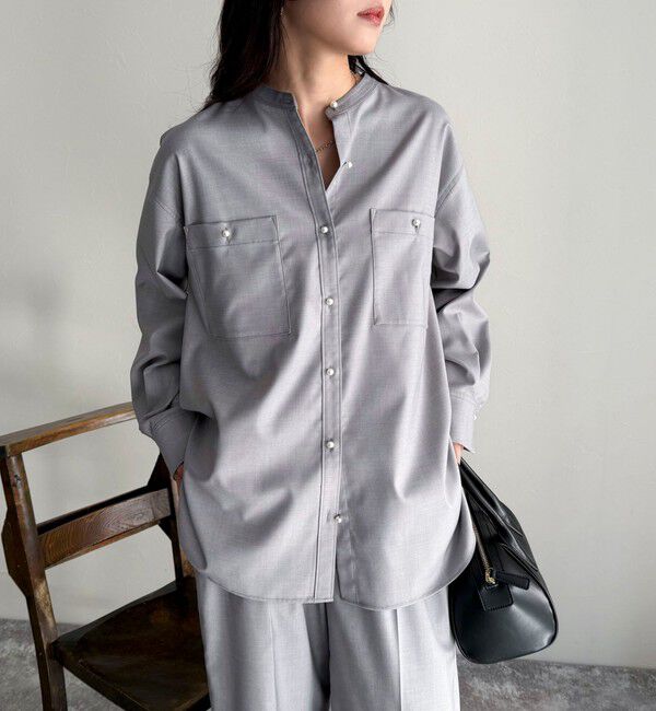 fredy emue「《セットアップ対応》TRパール釦バンドカラーシャツ」|シャツ・ブラウス|