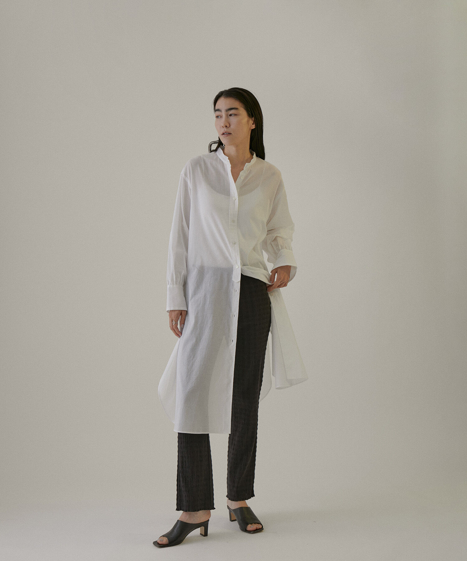 SALON adam et rope'「【NIPPON CULTURE】【洗える】コットンワッシャーローンロングシャツ」|シャツ・ブラウス|