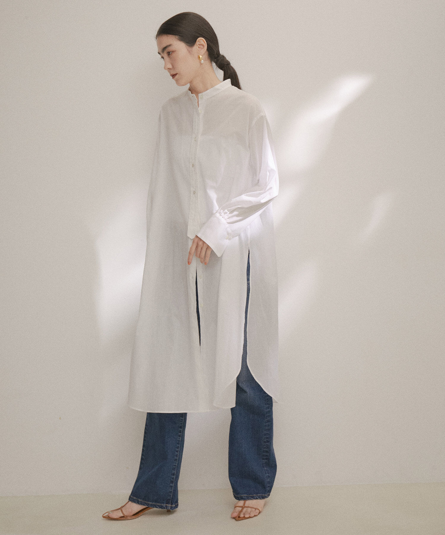 SALON adam et rope'「【NIPPON CULTURE】【洗える】コットンワッシャーローンロングシャツ」|シャツ・ブラウス|