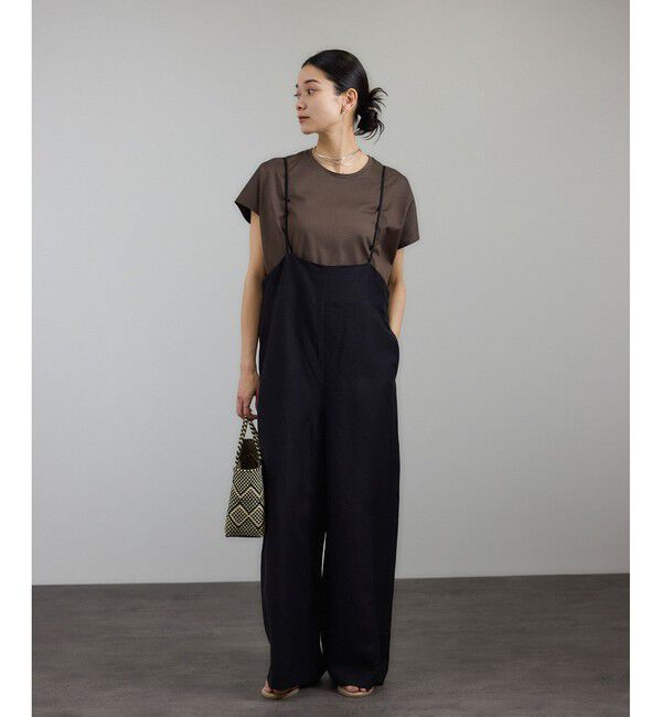 SALON adam et rope'「麻レーヨンサロペット」|オールインワン|ブラック(01)