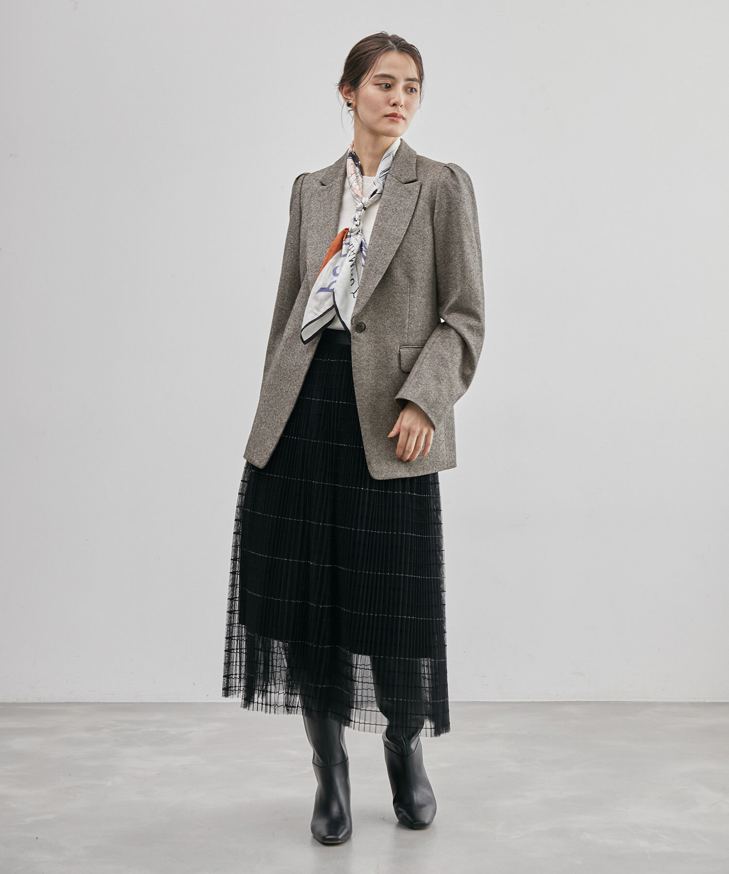 ROPE「【雑誌掲載】ヘリンボーンウエストシェイプジャケット/セットアップ対応」|テーラードジャケット|