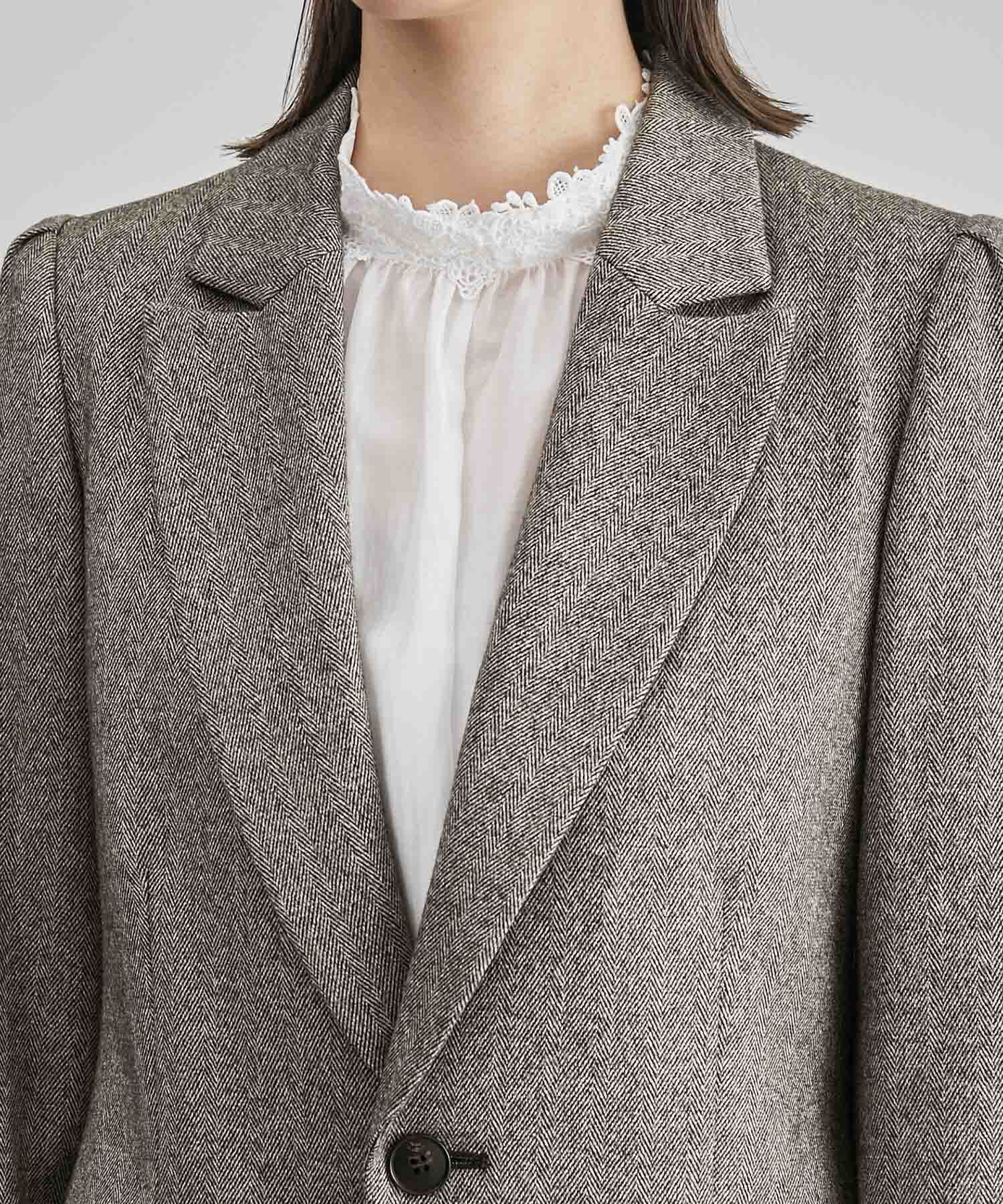 ROPE「【雑誌掲載】ヘリンボーンウエストシェイプジャケット/セットアップ対応」|テーラードジャケット|