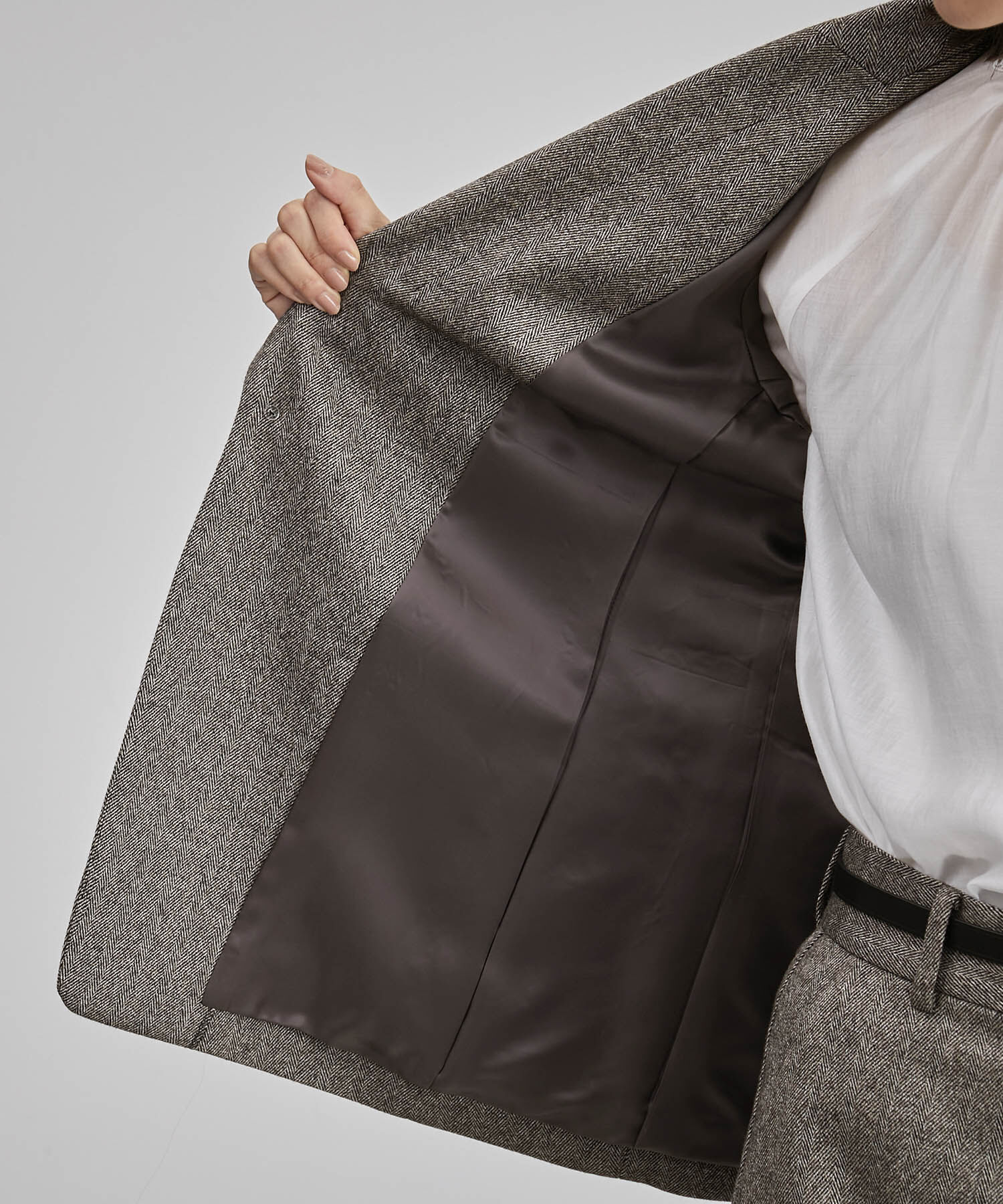 ROPE「【雑誌掲載】ヘリンボーンウエストシェイプジャケット/セットアップ対応」|テーラードジャケット|
