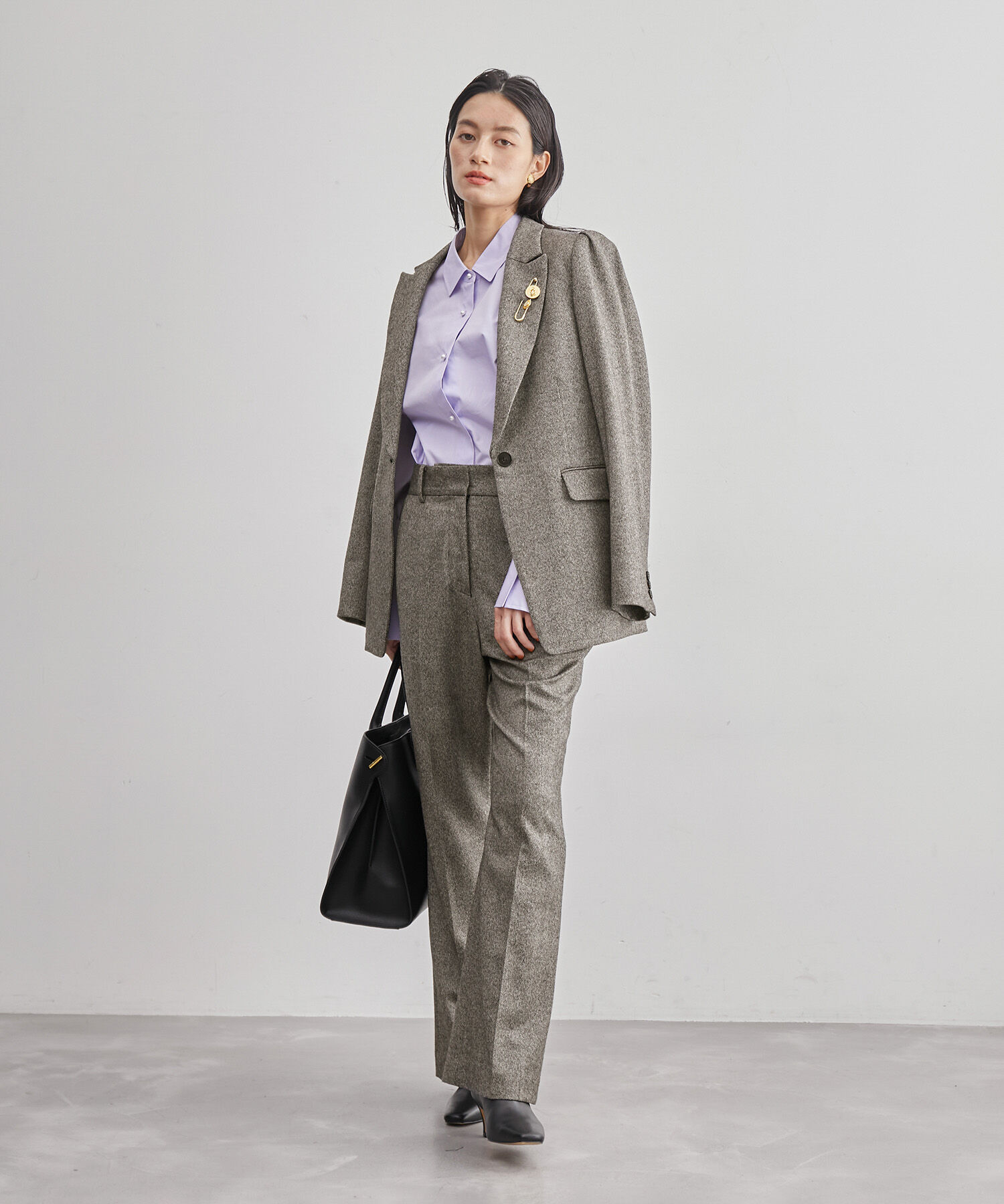 ROPE「【雑誌掲載】ヘリンボーンウエストシェイプジャケット/セットアップ対応」|テーラードジャケット|